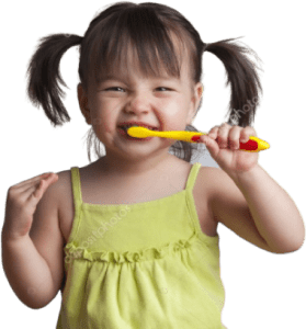 Girl brushing her teeth